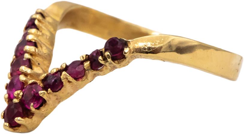 14k Yellow Gold Round Ruby Chevron Ring 0.30CT Size 6.25