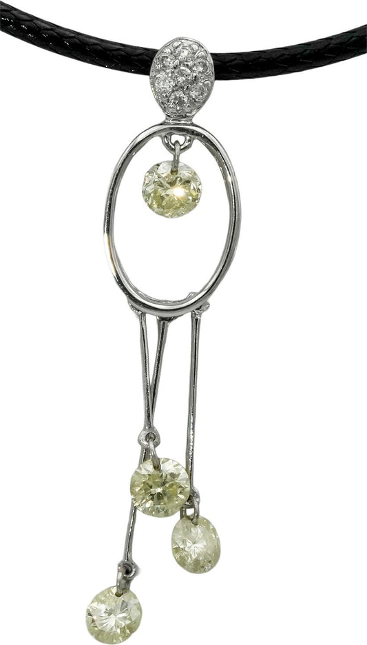 14k White Gold Round Diamond Dangle Floral Pendant Necklace 0.85CT