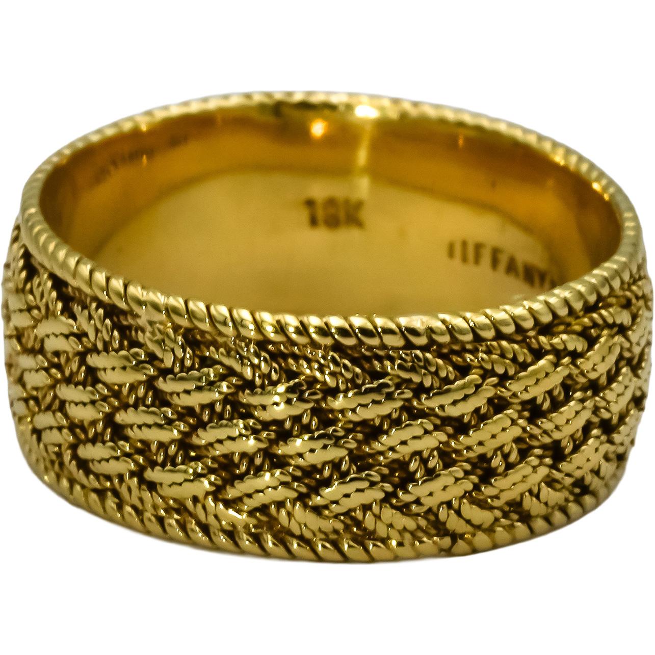 TIFFANY  CO. 18k Yellow Gold Vintage Woven Mesh Wedding Band Ring Size 5