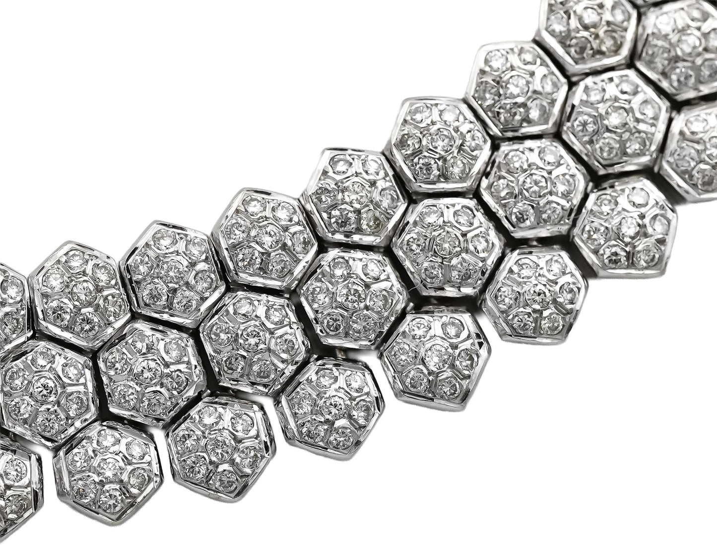 18k White Gold Round Diamond Hexagon Link 14.5mm Wide Necklace 9.0CT