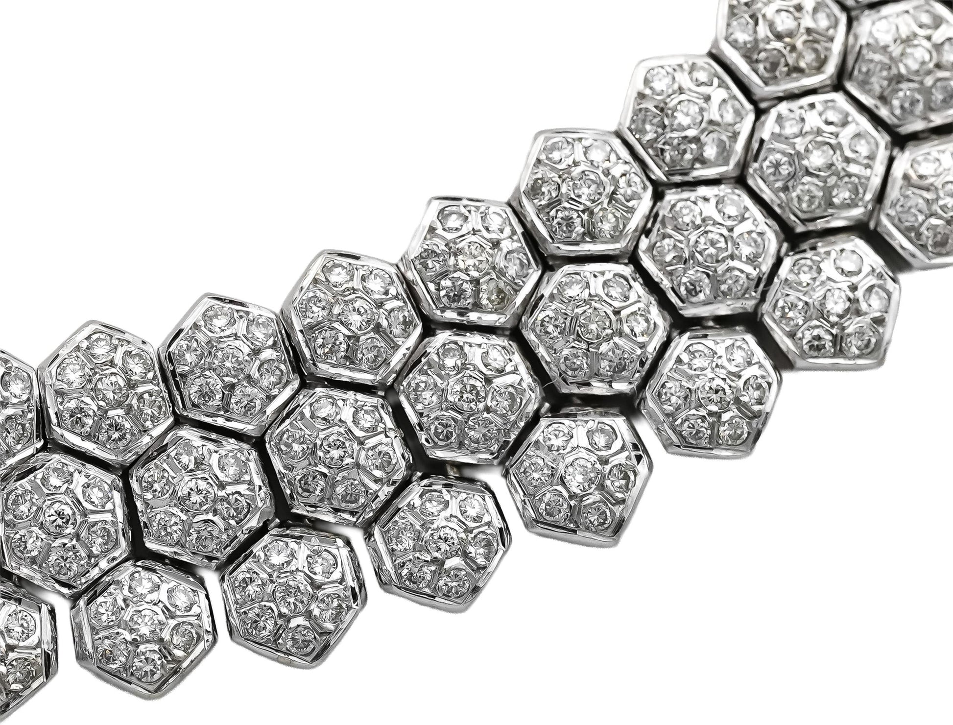 18k White Gold Round Diamond Hexagon Link 14.5mm Wide Necklace 9.0CT