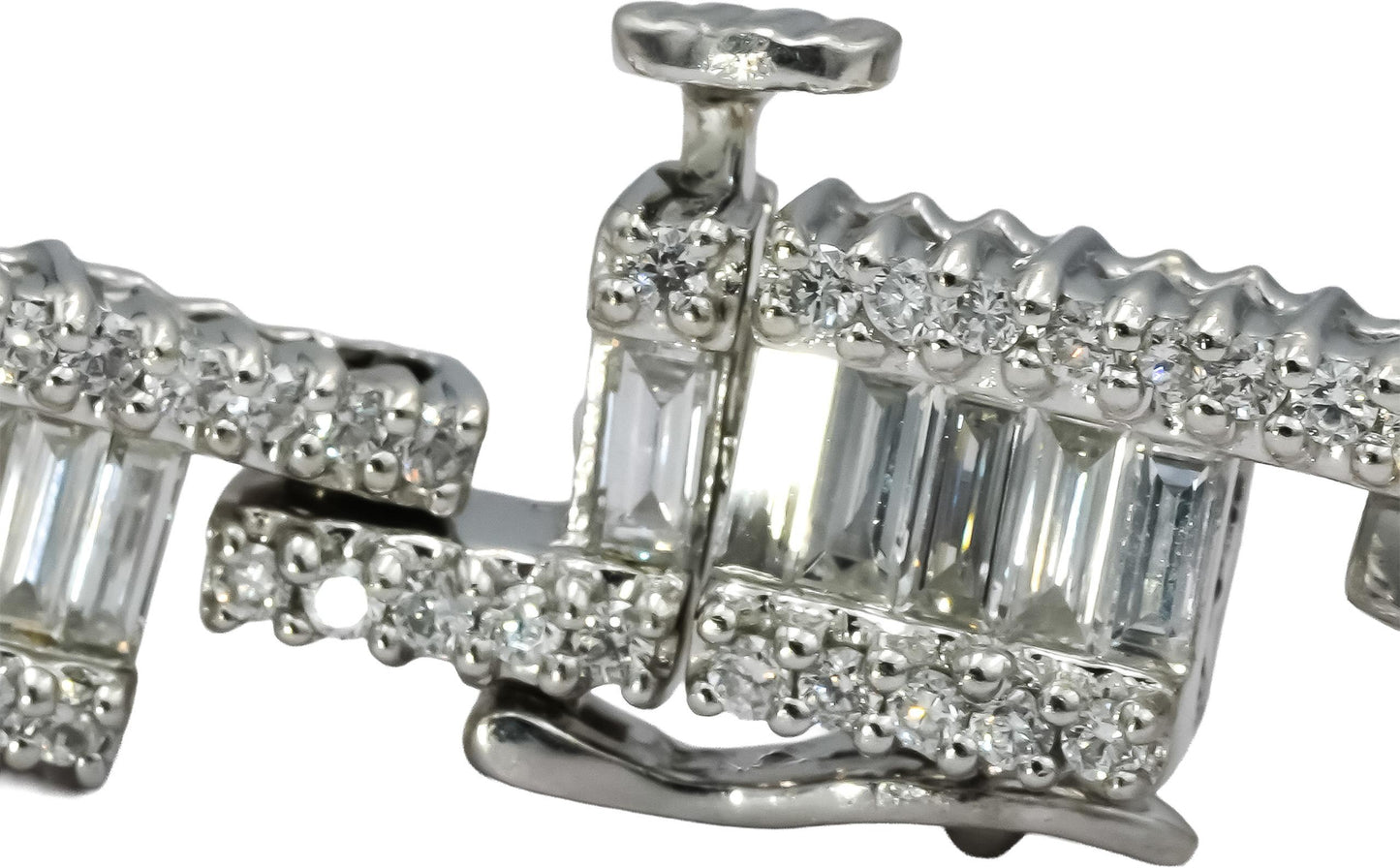 14k White Gold VS Round and Emerald Cut Diamond Fancy Link Bracelet 6.50CT