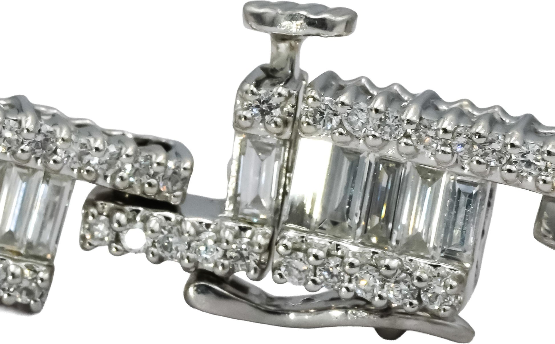 14k White Gold VS Round and Emerald Cut Diamond Fancy Link Bracelet 6.50CT