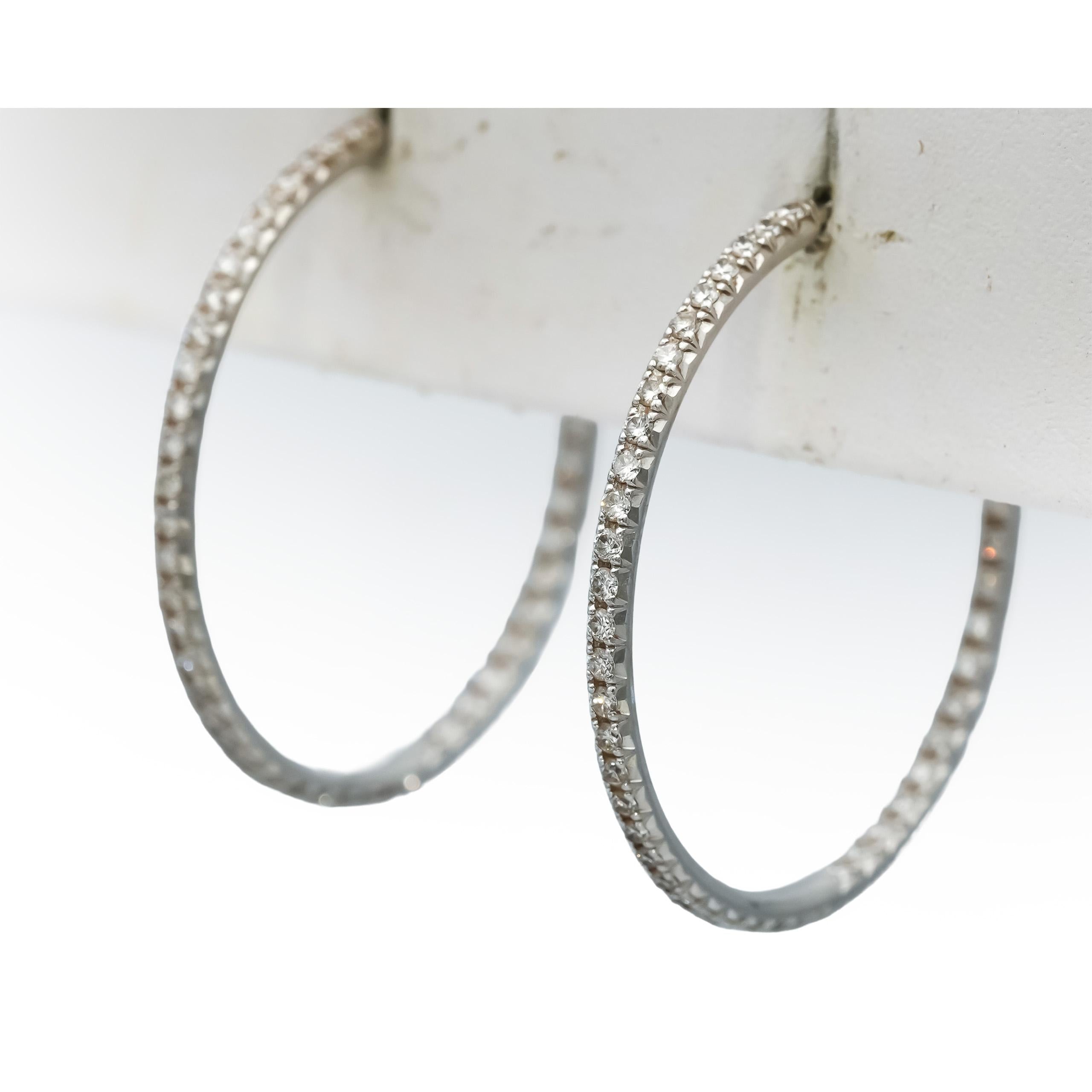 TIFFANY & CO. 18k White Gold Round Diamond Metro Hoop Earrings .50CT 7400 Retail