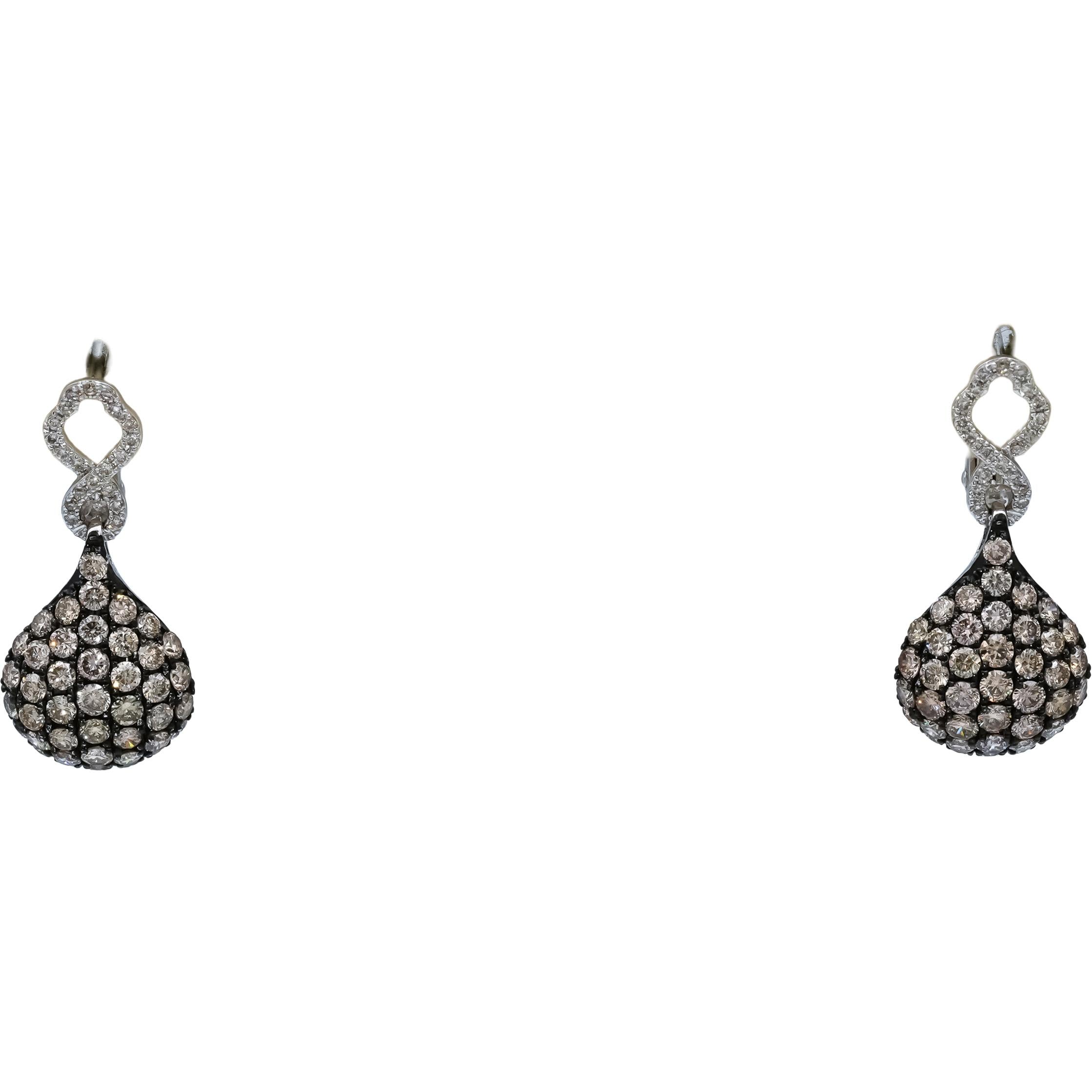 14k White Gold Round Diamond Drop Dangle Cluster Earrings 1.75CT