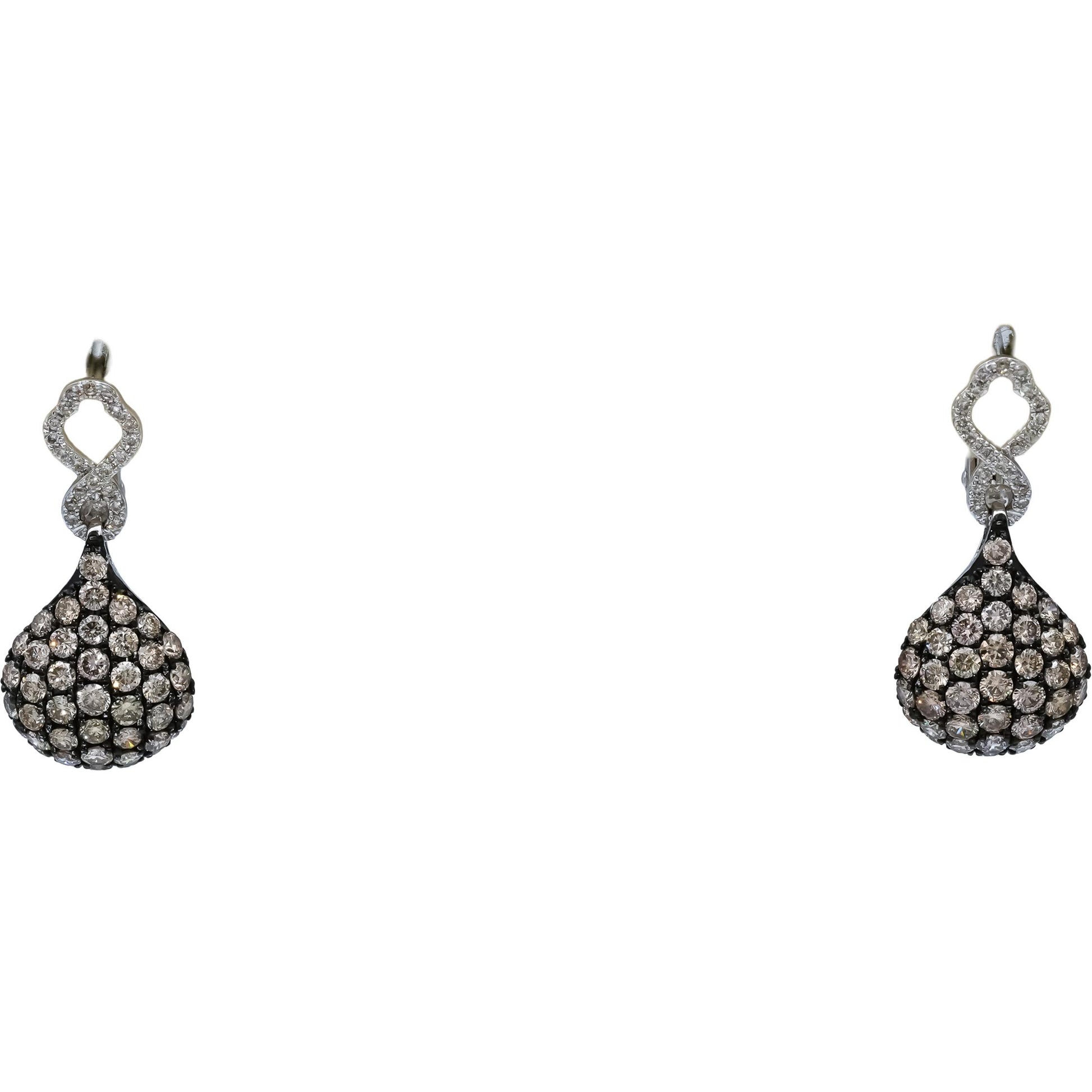 14k White Gold Round Diamond Drop Dangle Cluster Earrings 1.75CT