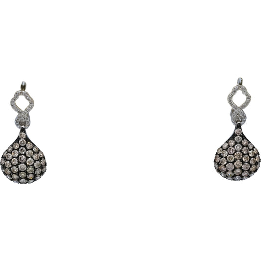 14k White Gold Round Diamond Drop Dangle Cluster Earrings 1.75CT