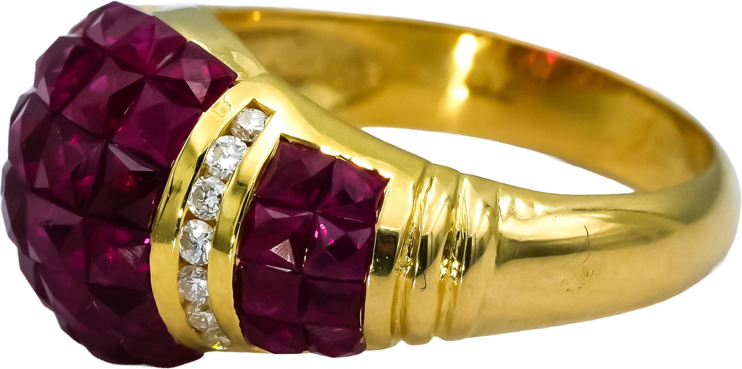 18k Yellow Gold VS Diamond and Ruby Cluster Cocktail Ring 4.60CTW Size 6.75