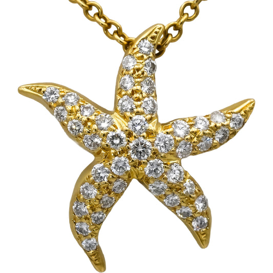 TIFFANY & CO. 18k Yellow Gold VS Round Diamond Starfish Pendant Necklace 0.71CT