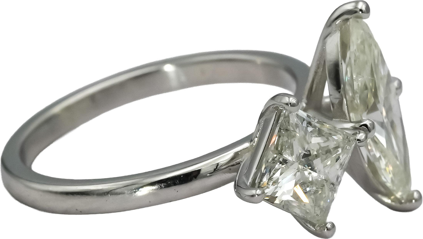 14k White Gold Marquise & Princess Cut Diamond Engagement Ring 2.11CT Size 6.25