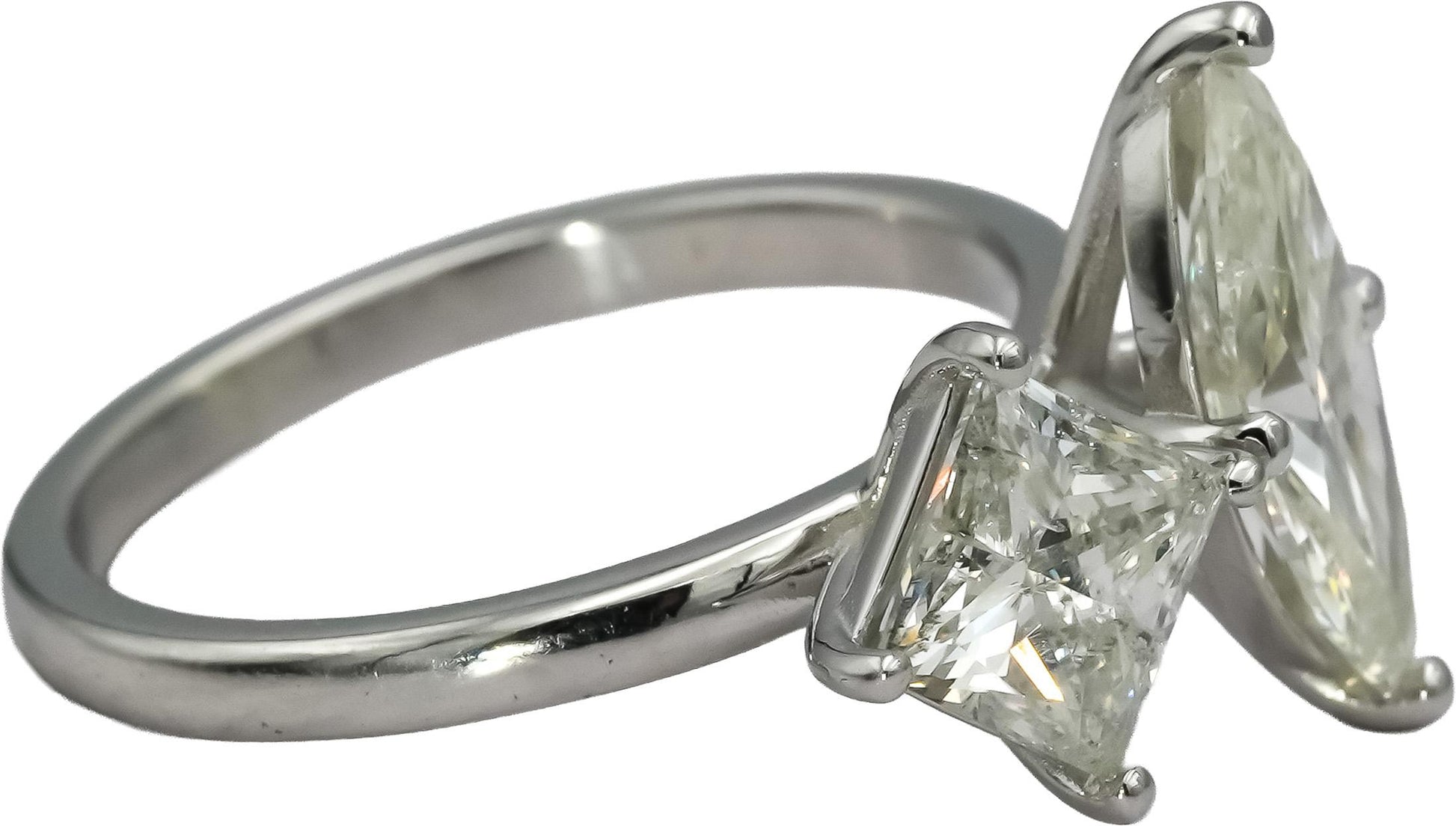 14k White Gold Marquise & Princess Cut Diamond Engagement Ring 2.11CT Size 6.25