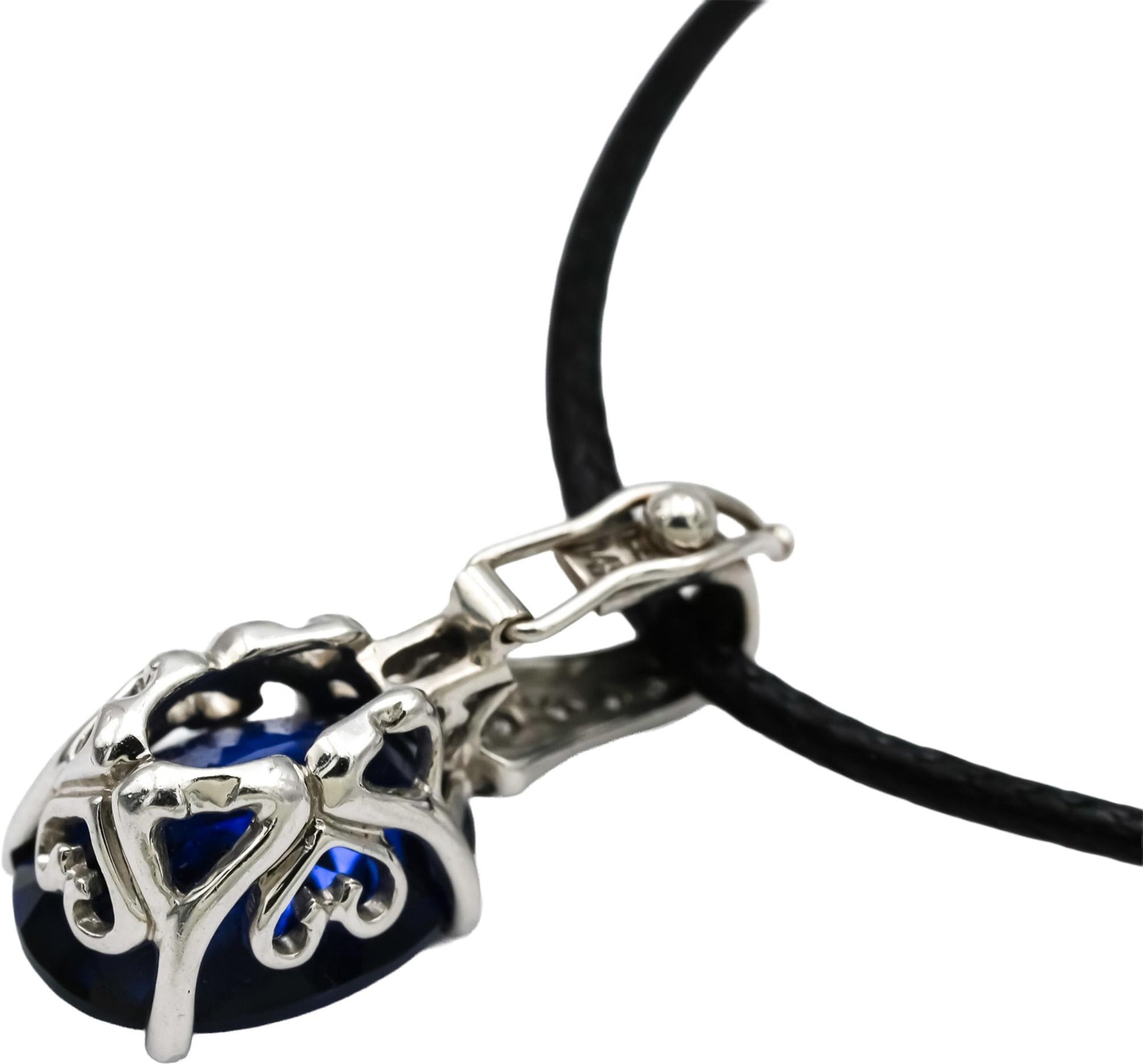 14k White Gold Diamond and Lab Grown Sapphire Pendant Necklace 8.05CTW