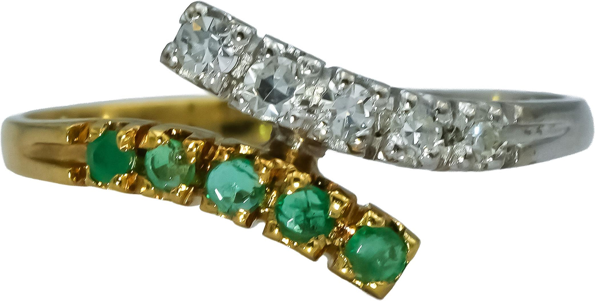 18k White and Yellow Gold VS Diamond & Emerald Bypass Ring 0.30CT Size 8