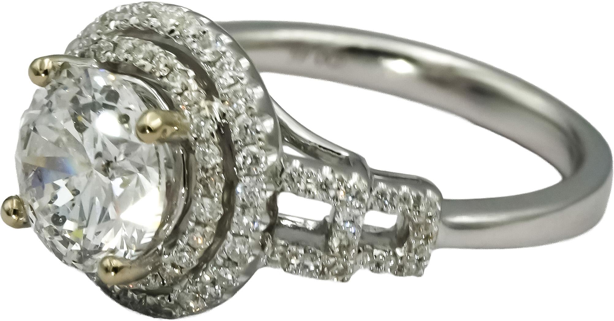18k White Gold Round Diamond Engagement Ring 2.60CT w/ 2.14CT Center Size 6.5