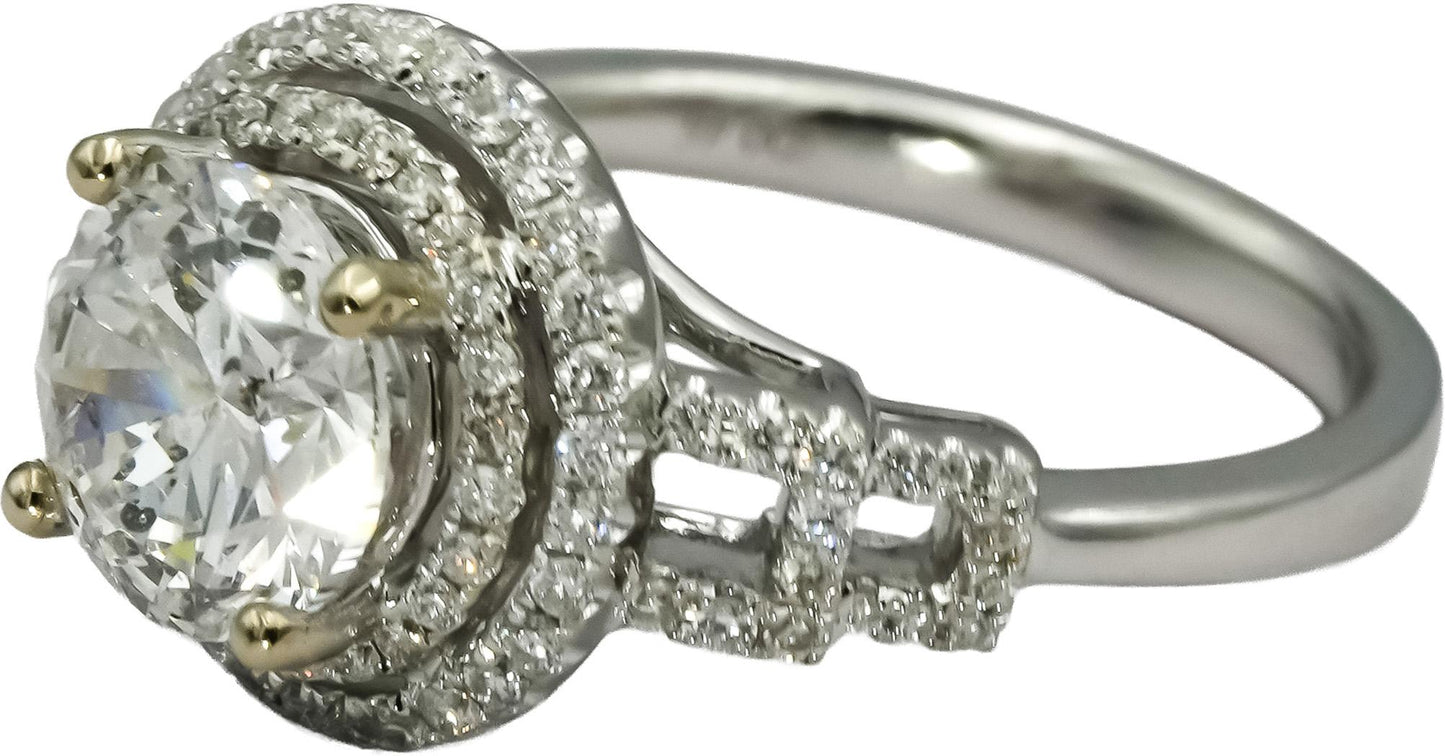 18k White Gold Round Diamond Engagement Ring 2.60CT w/ 2.14CT Center Size 6.5