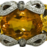 18k White Yellow Gold Citrine Yellow Sapphire Diamond Cocktail Ring 7.85CT Sz 7