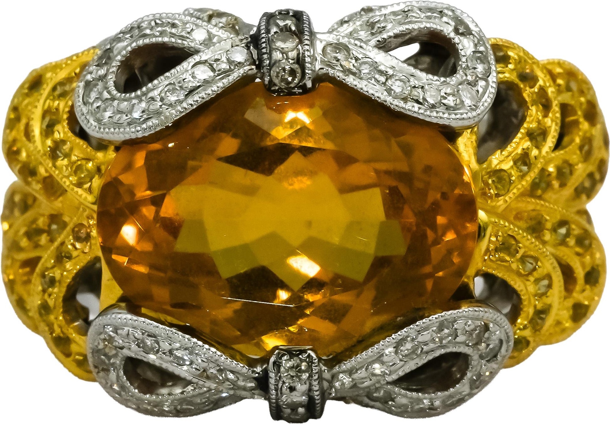 18k White Yellow Gold Citrine Yellow Sapphire Diamond Cocktail Ring 7.85CT Sz 7
