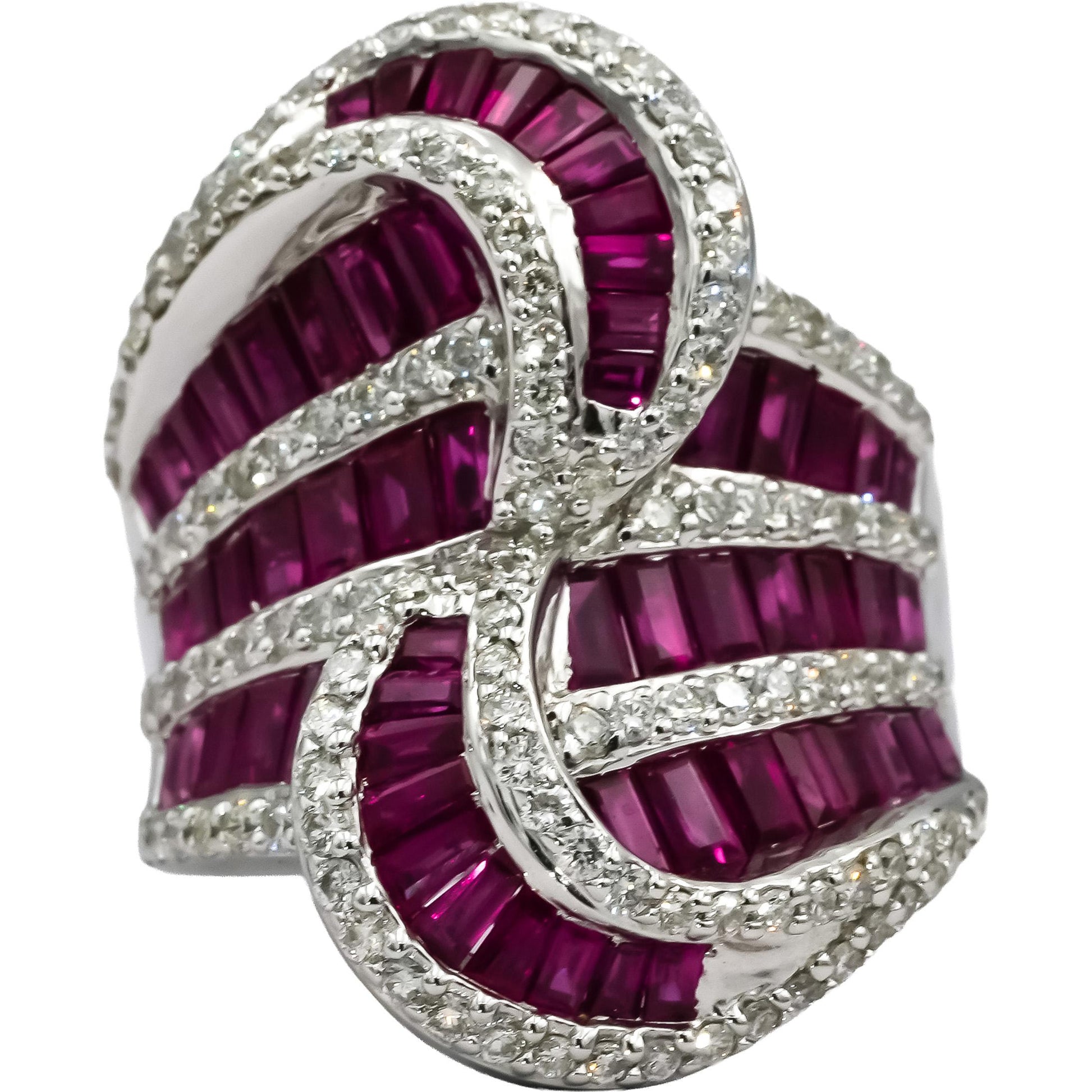 18k White Gold Ruby and Diamond Cocktail Statement Ring 5.0CT Size 7.5