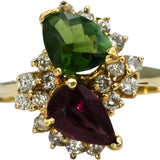 14k Yellow Gold Diamond Pink and Green Tourmaline Ring 2.75CT Size 10.25