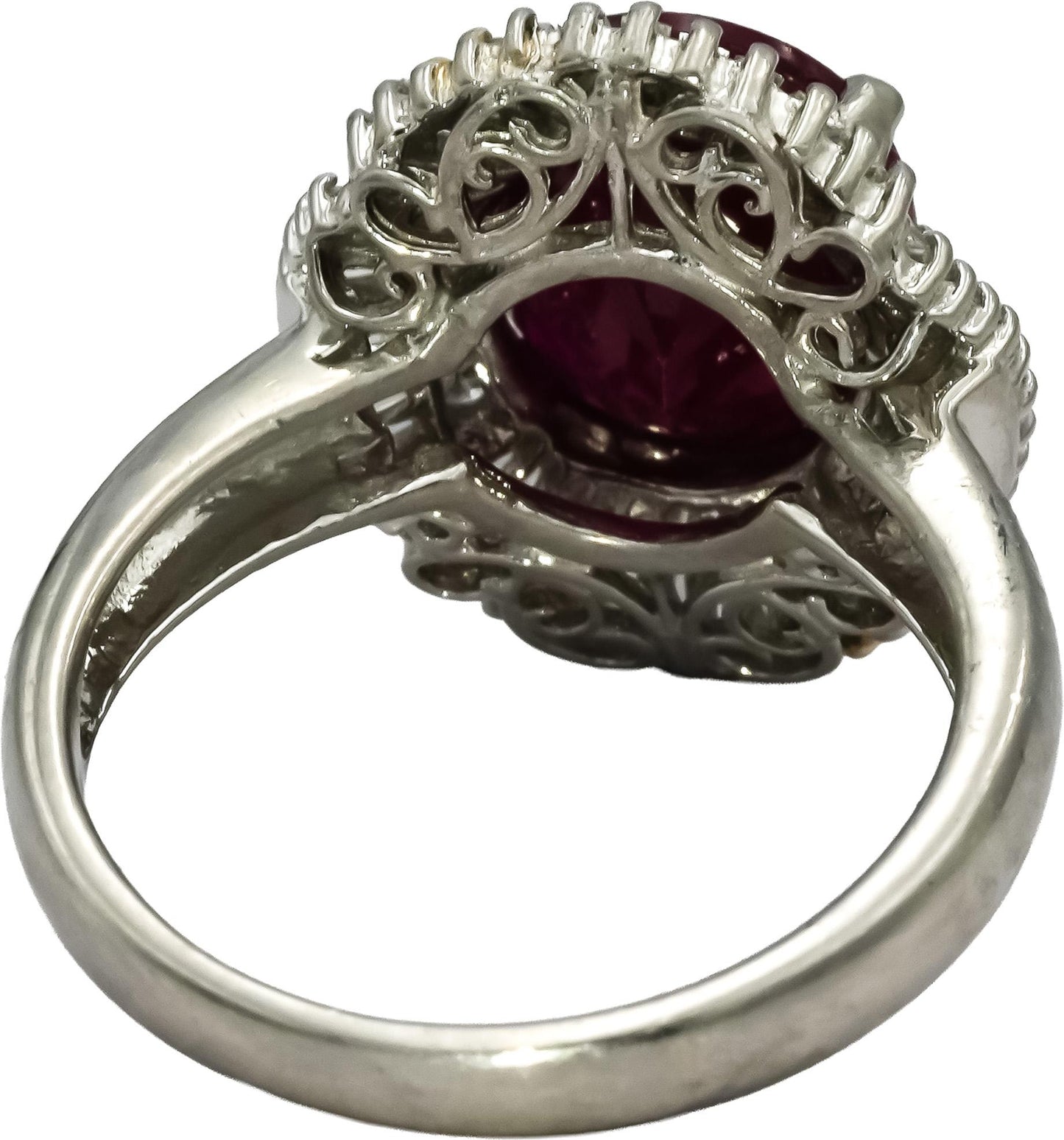Platinum Diamond and Ruby Halo Cocktail Ring 3.88CT Size 6.25