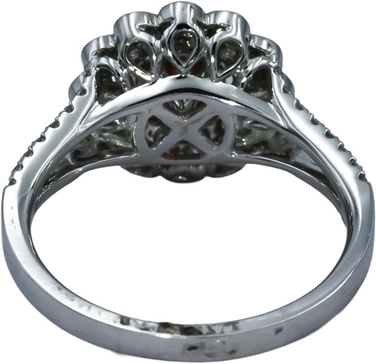18k White Gold Orange and White Diamond Flower Cocktail Ring 1.75CT Size 6.75
