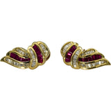 14k Yellow Gold Baguette Channel Set VS Diamond and Ruby Earrings 2.50CT