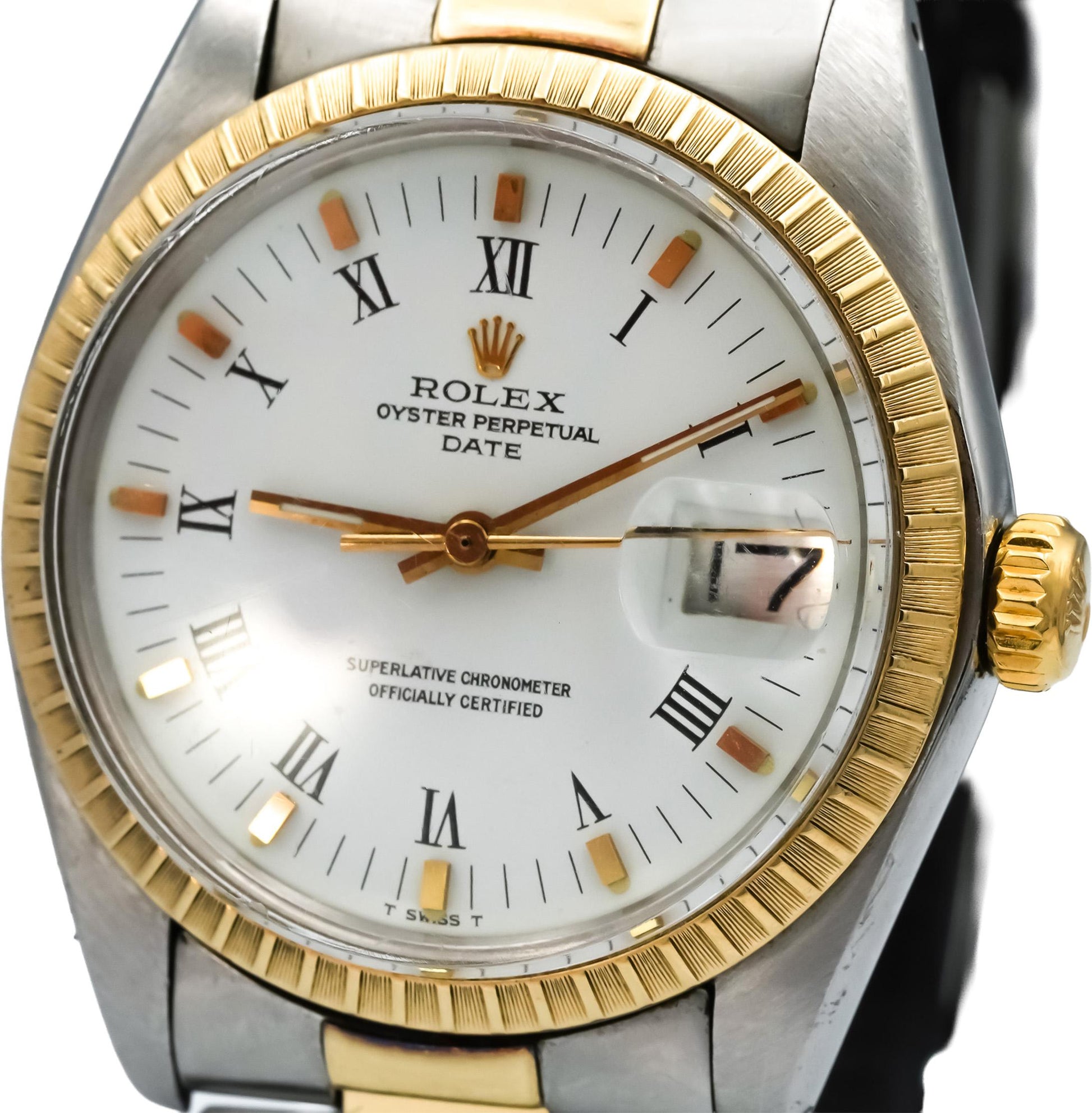 ROLEX Stainless Steel 14k Gold Oyster Perpetual Date 34mm Watch Ref. 1505