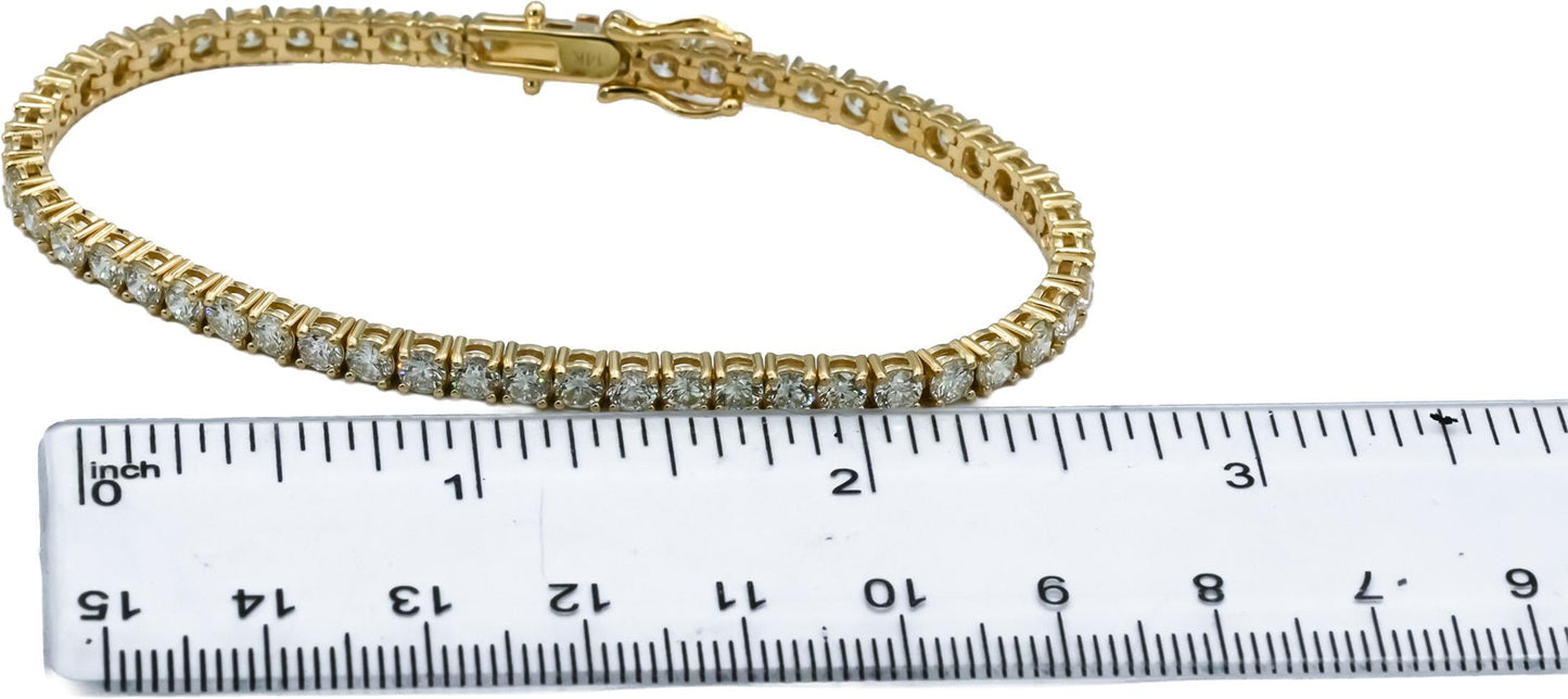14k Yellow Gold VS Round Diamond Tennis Bracelet 7.03CT