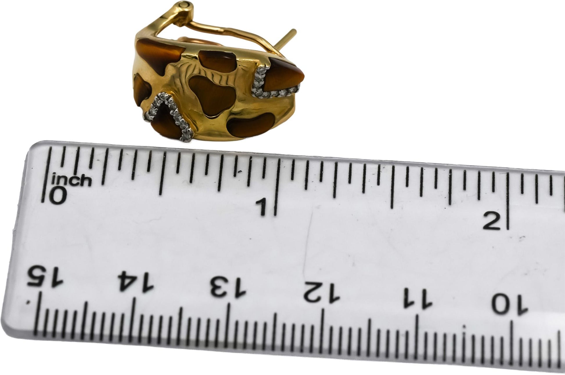 14k Yellow Gold Diamond and Tiger's Eye Curved Earrings 0.30CT