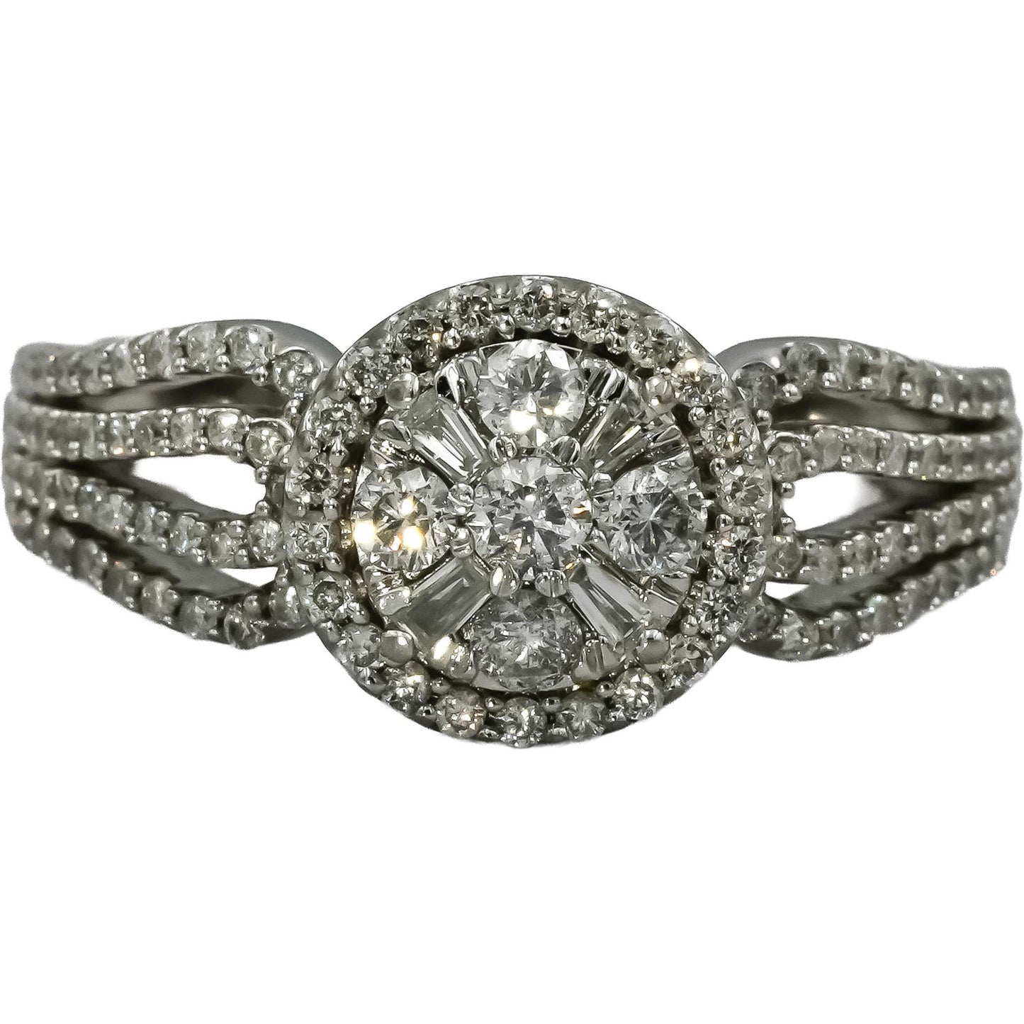 10k White Gold Round Diamond Cluster Cocktail Ring 1.0CT Size 7