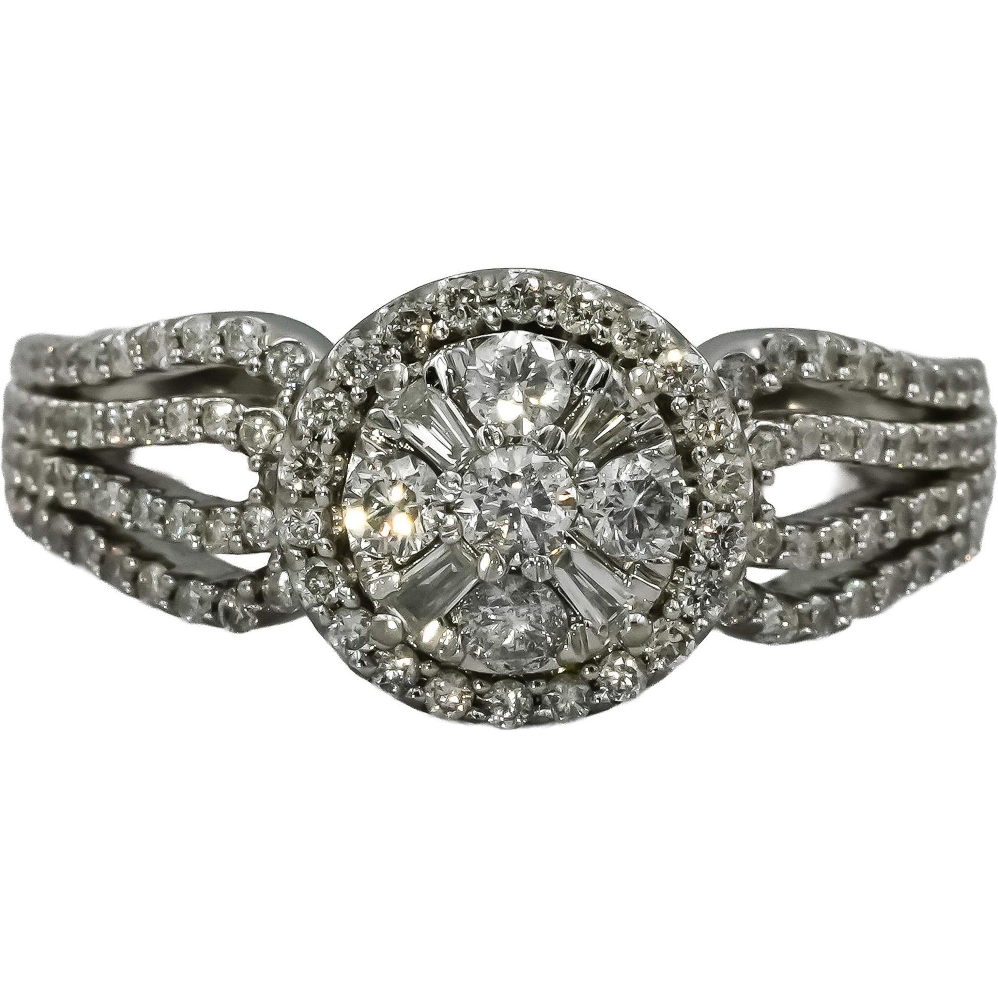 10k White Gold Round Diamond Cluster Cocktail Ring 1.0CT Size 7