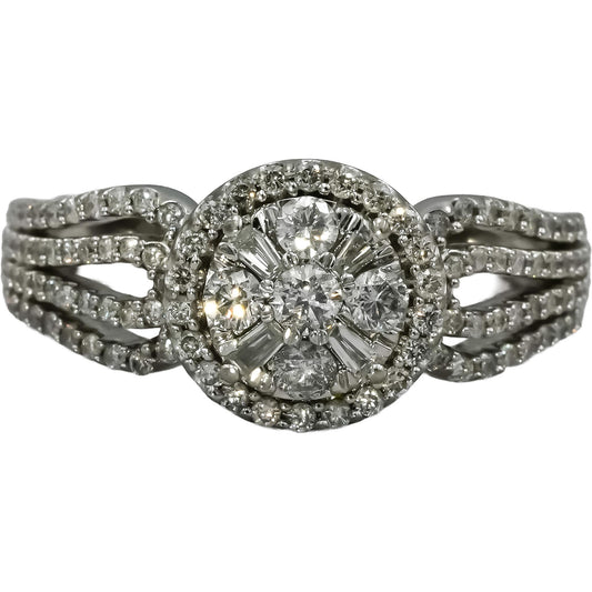 10k White Gold Round Diamond Cluster Cocktail Ring 1.0CT Size 7