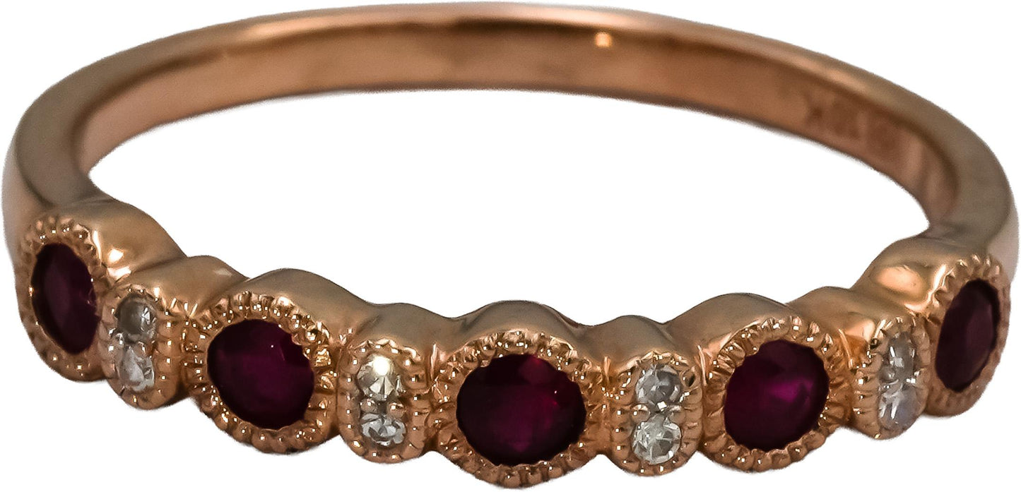 10k Rose Gold Diamond and Ruby Band Ring 0.39CT Size 7