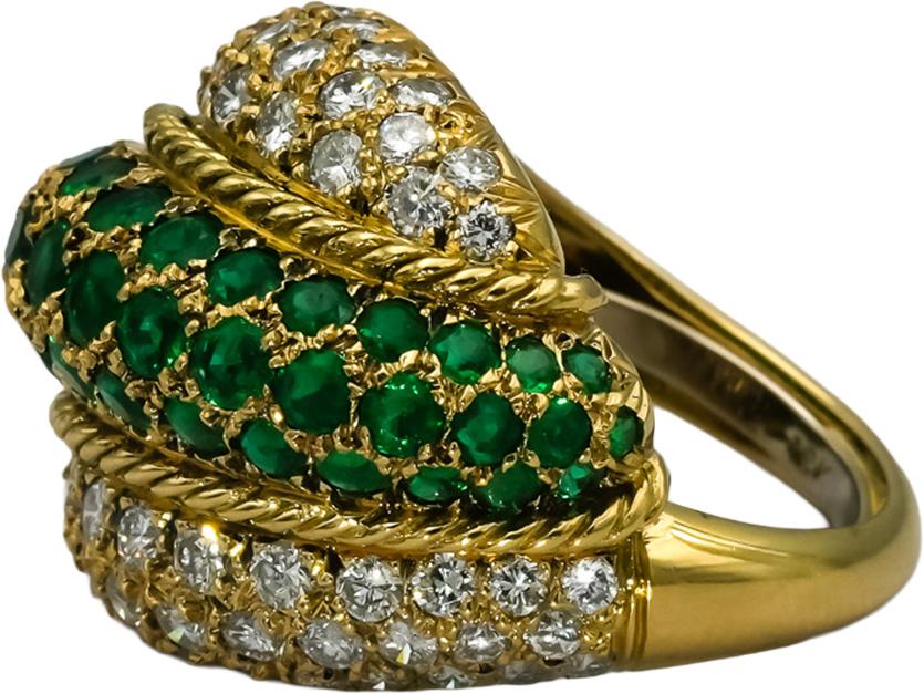 18k Yellow Gold VS Round Pave Diamond & Emerald Cocktail Ring 3.50CT Size 7