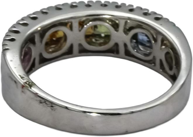 EFFY 14k White Gold Diamond and Multi Color Sapphire Band Ring 1.10CT Size 7