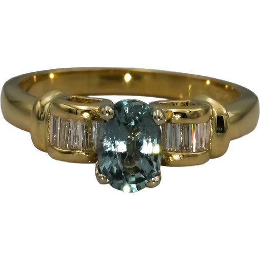 18k Yellow Gold Baguette Diamond and Oval Zircon Cocktail Ring 1.20CT Size 6.75