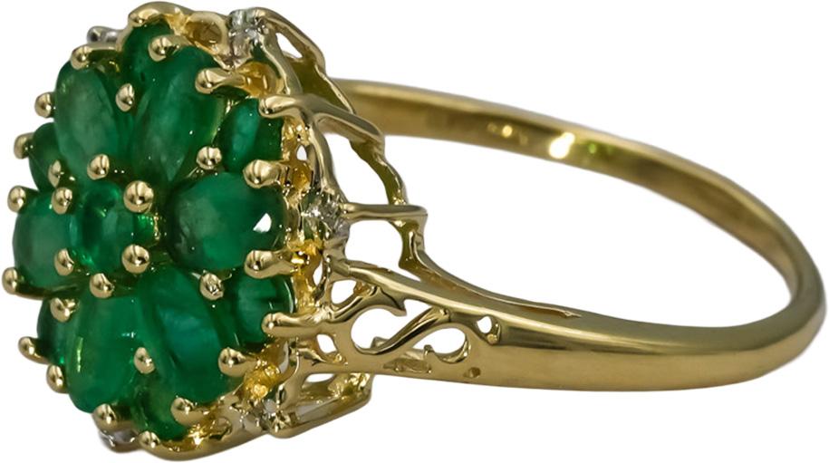 14k Yellow Gold Round & Oval Cut Emerald Ring 1.50CT Size 11 w/ Diamond Accents