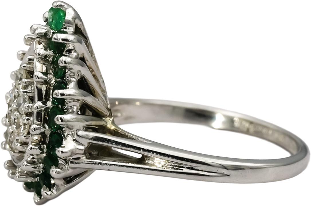 Vintage 14k White Gold Diamond & Emerald Cluster Cocktail Ring 0.61CT Size 8.25