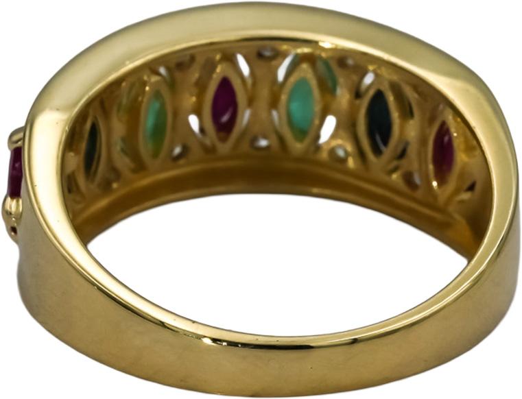 14k Yellow Gold Diamond Ruby Emerald Sapphire Band Ring 1.10CT Size 9