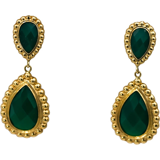 14k Yellow Gold Pear Shaped Chalcedony Drop Dangle Earrings