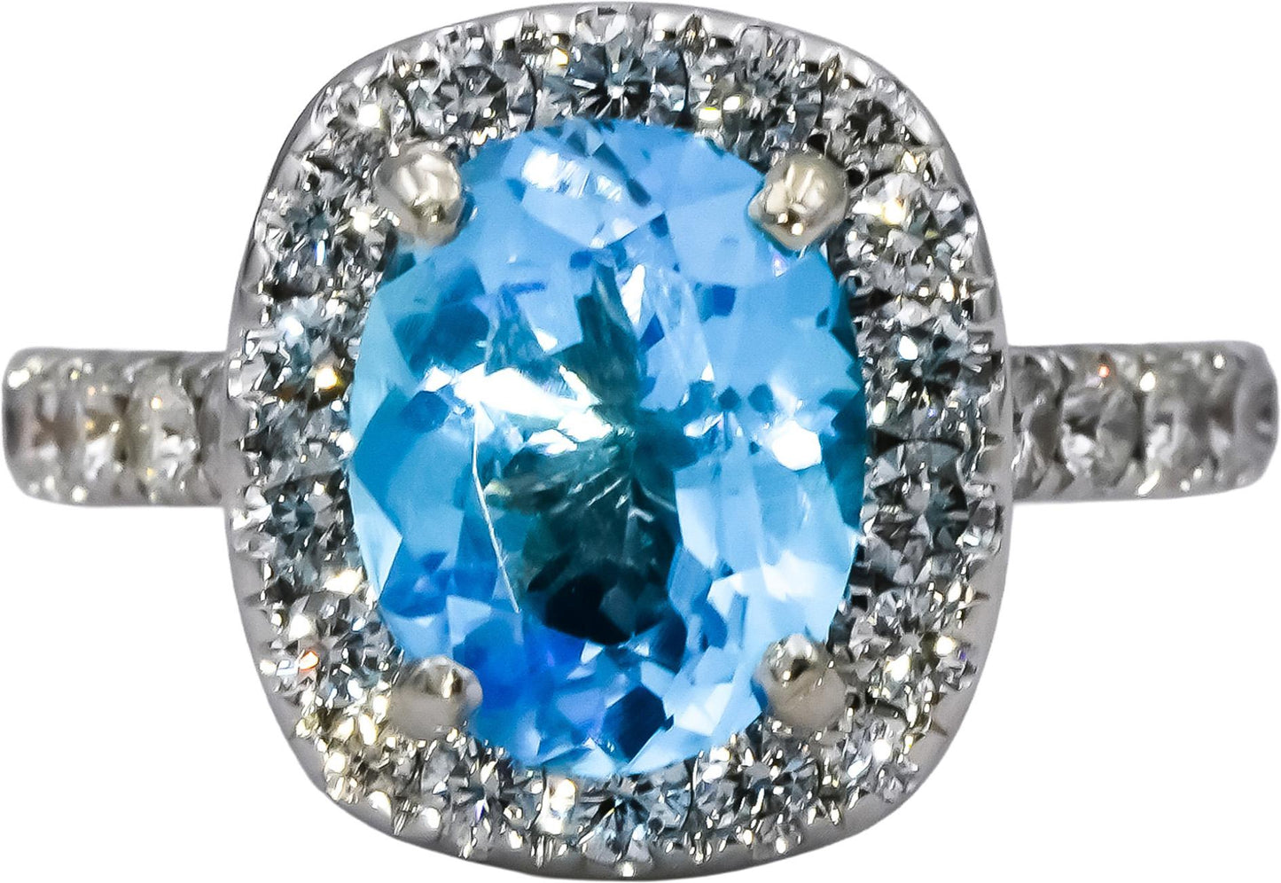 NEIL LANE 14k White Gold VS Diamond and Blue Topaz Cocktail Ring 3.43CT Size 6