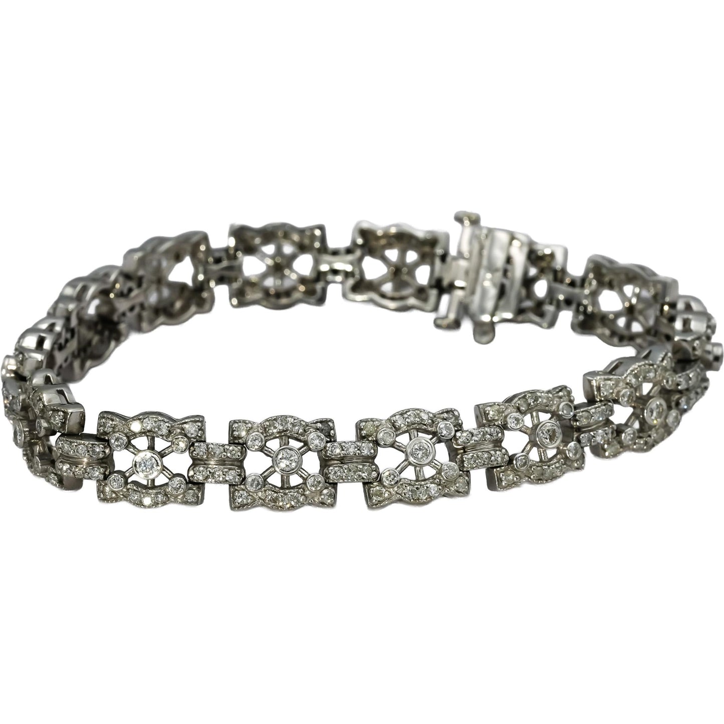 14k White Gold Round Diamond Fancy Link Bracelet 3.0CT
