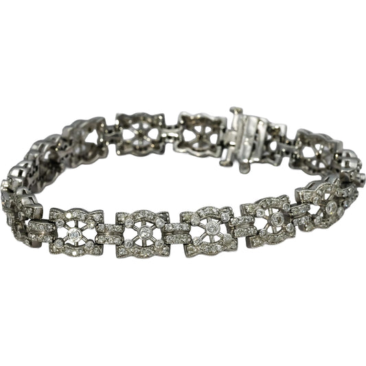 14k White Gold Round Diamond Fancy Link Bracelet 3.0CT