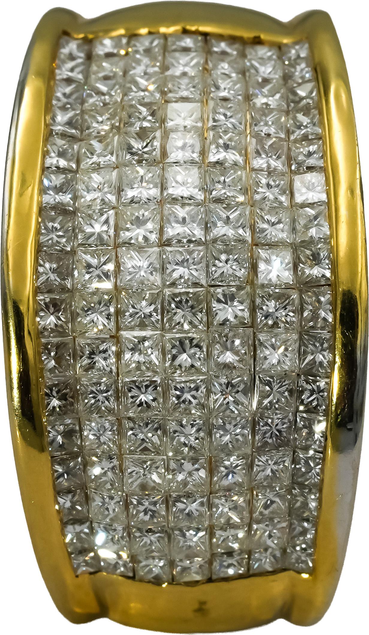 14k Yellow Gold VS Princess Cut Invisible Set Diamond Clip-On Earrings 4.0CT