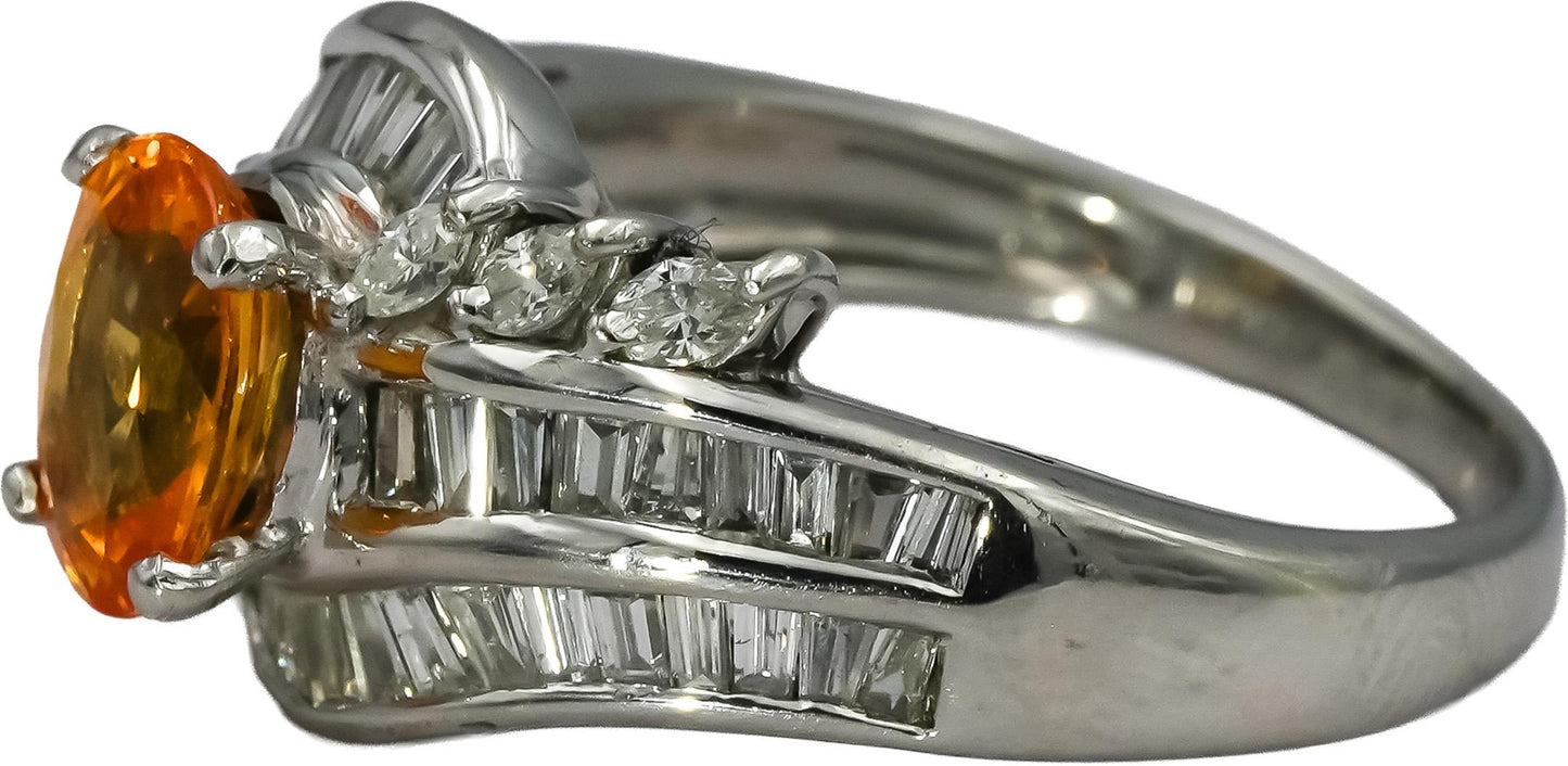 Platinum Diamond and Orange Sapphire Cocktail Ring 2.26CT Size 6.5