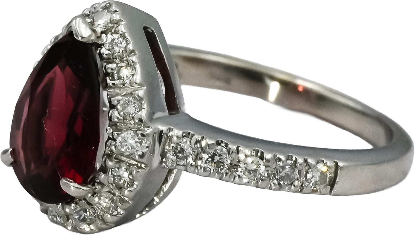 14k White Gold Diamond and Garnet Cocktail Ring 2.21CT Size 5.5