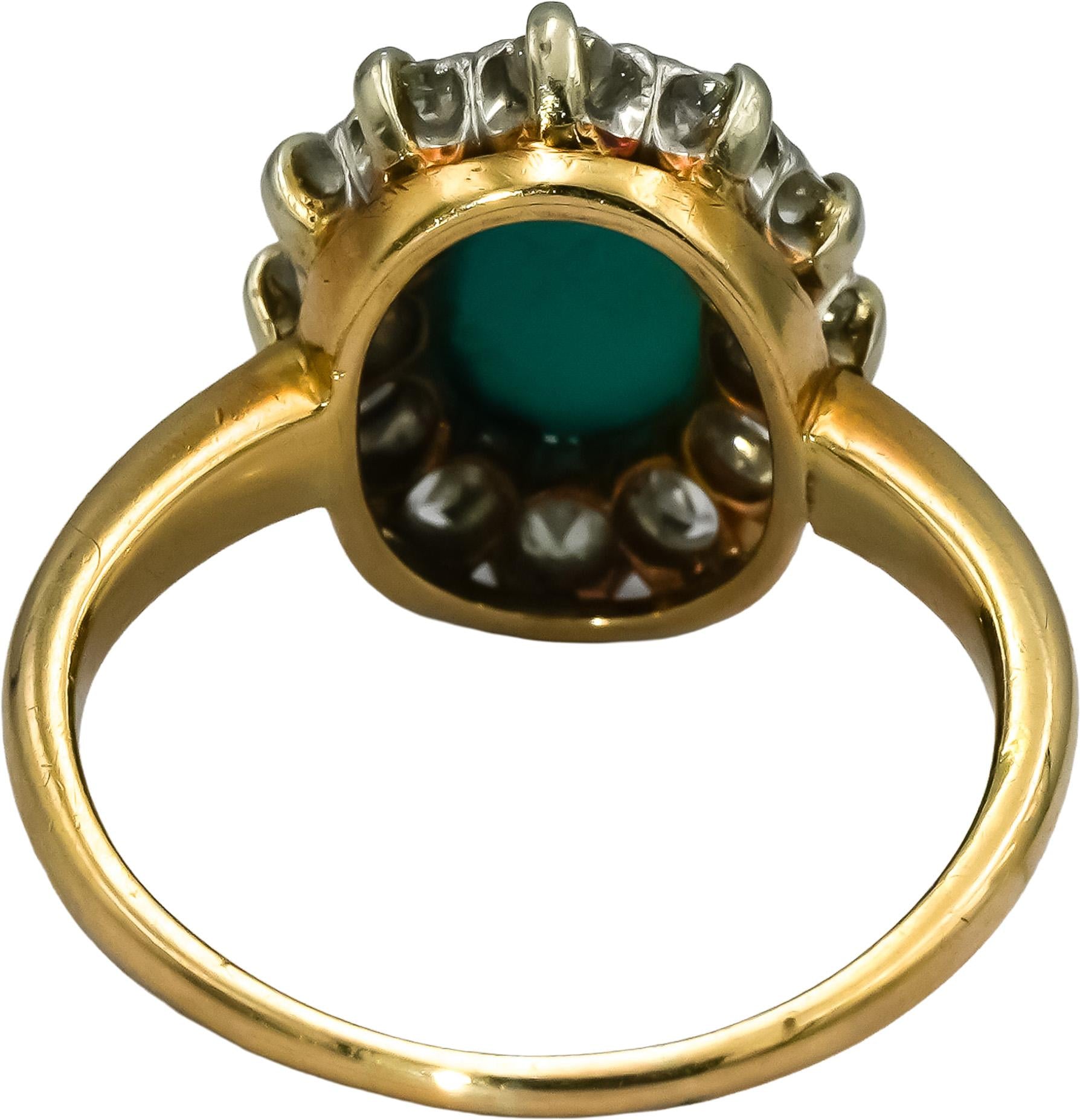 Antique Vintage Deco 18k Yellow Gold Diamond and Turquoise Ring 0.75CT Size 5