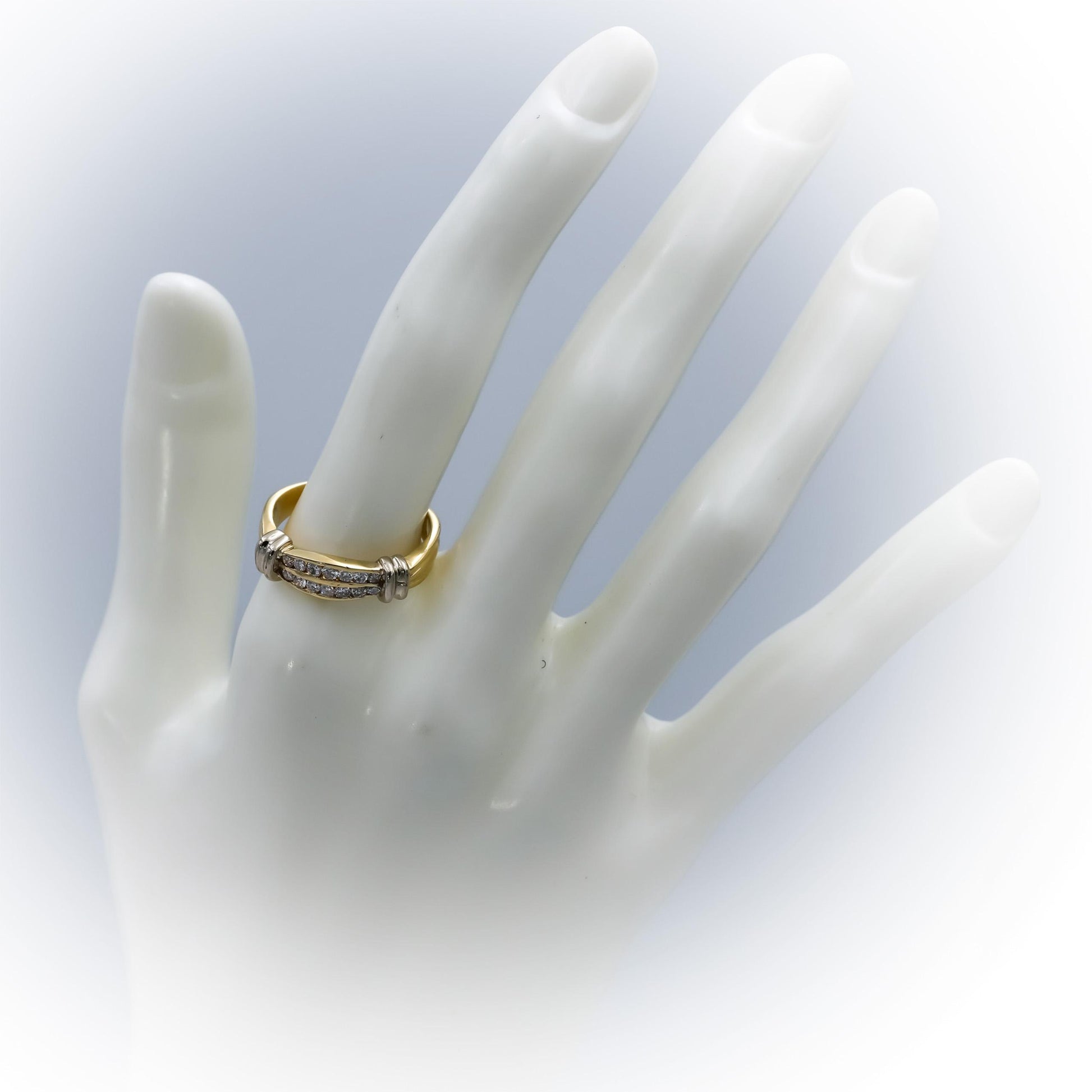 14k Yellow & White Gold Round Diamond Double Row Band Ring 0.33CT Size 8.5