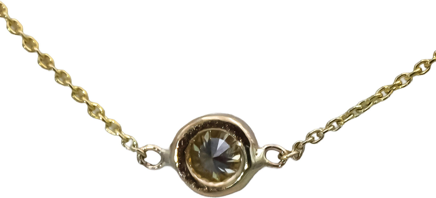 14k Yellow Gold VS Round Fancy Dark Yellow Diamond Solitaire Necklace 0.10CT