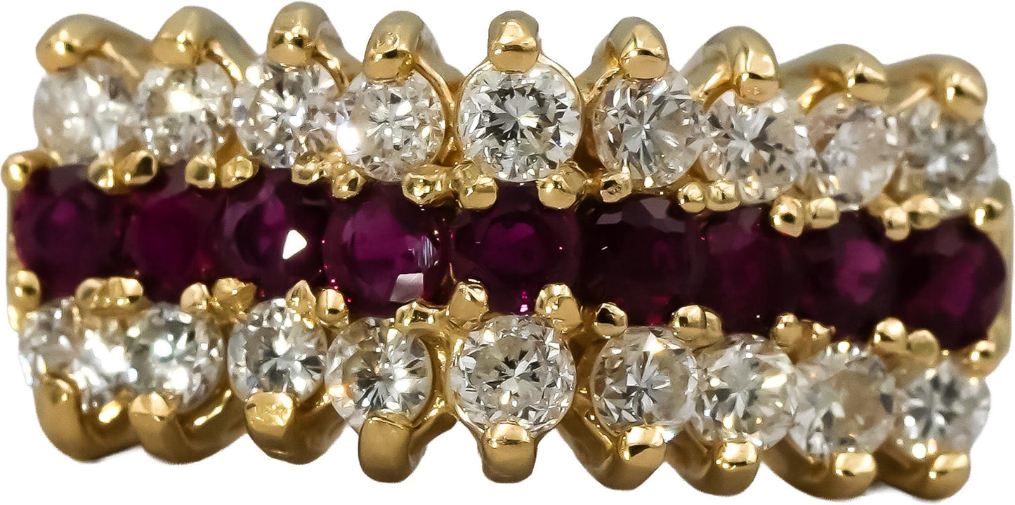 14k Yellow Gold Round Diamond and Ruby Cocktail Ring 1.50CT Size 6.25